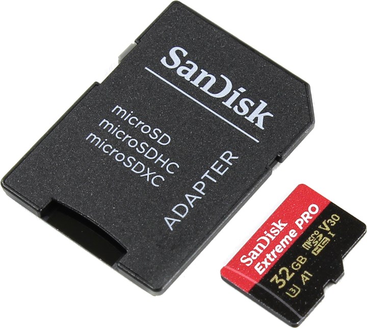 Карта памяти 32Gb microSDHC Sandisk Extreme Pro Class 10 UHS-I U3 + адаптер (SDSQXCG-032G-GN6MA)