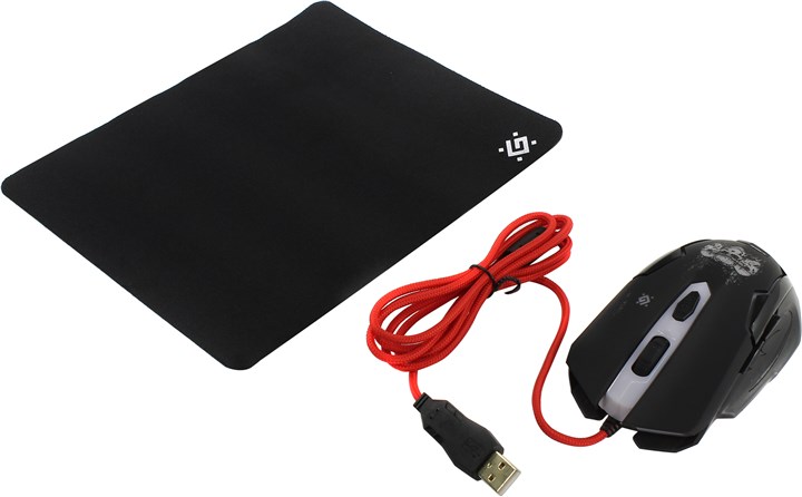 

Мышь проводная Defender Skull GM-180L, 3200dpi, оптическая светодиодная, USB, черный (52180), GM-180L