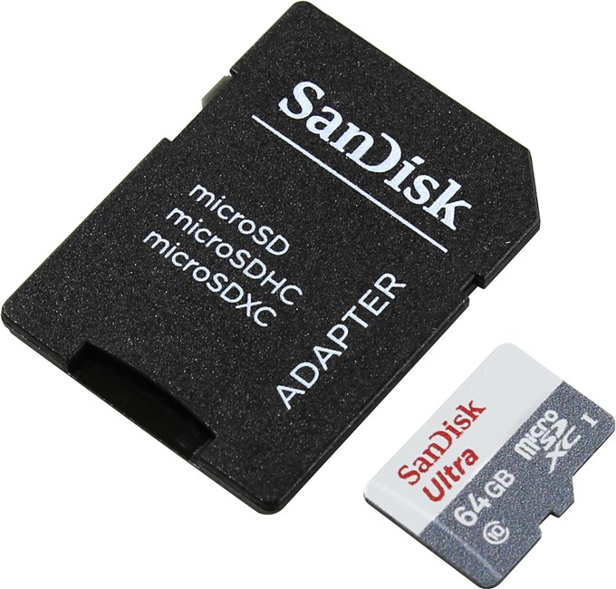 Карта памяти 64Gb microSDXC Sandisk Ultra Class 10 UHS-I U1 + адаптер