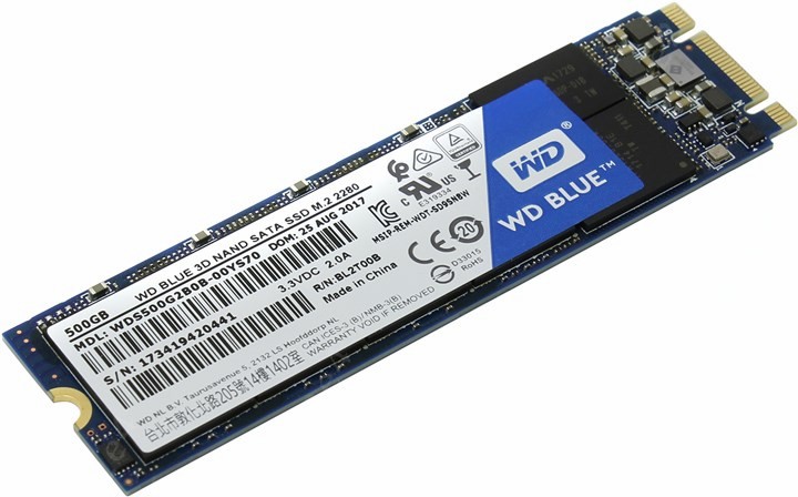 Твердотельный накопитель (SSD) Western Digital 500Gb Blue, 2280, M.2 (WDS500G2B0B) - фото 1