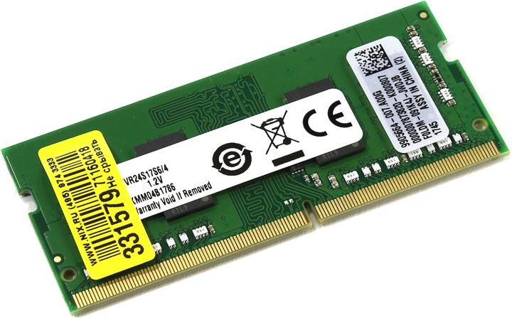 

Память DDR4 SODIMM 4Gb, 2400MHz, CL17, 1.2 В, Kingston (KVR24S17S6/4), KVR24S17S6/4