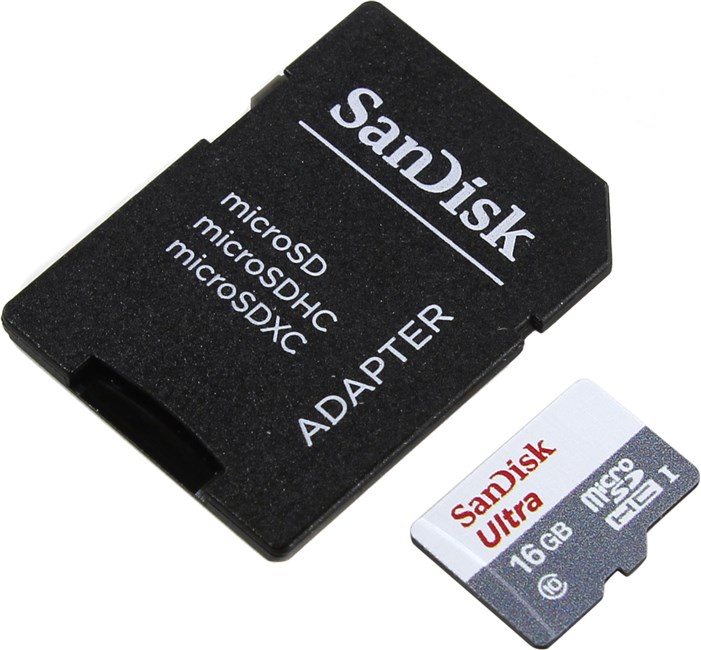 Карта памяти 16Gb microSDHC Sandisk Ultra Android Class 10 UHS-I U1 + адаптер