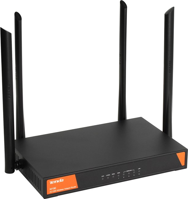 

Wi-Fi роутер Tenda W15E, 802.11a/b/g/n/ac, 2.4 / 5 ГГц, до 867 Мбит/с, LAN 4x100 Мбит/с, WAN 4x100 Мбит/с, внешних антенн: 4x2.5dBi, W15E