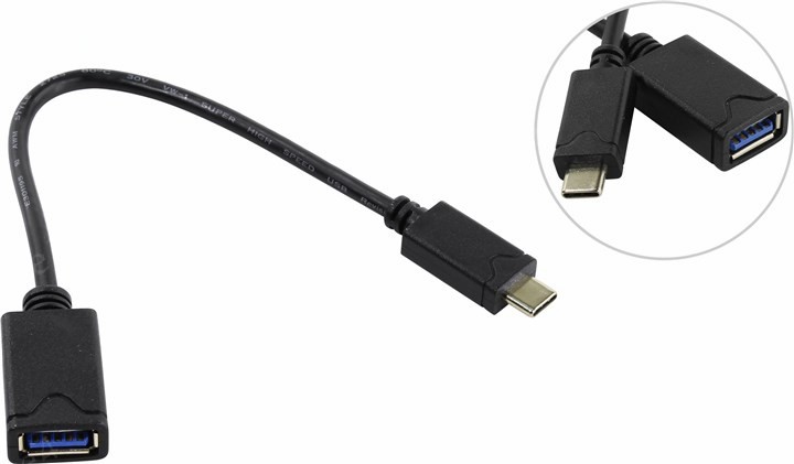 

Кабель-переходник (адаптер) USB-USB Type-C, OTG, 20 см, черный, 5bites (TC304-02OTG)