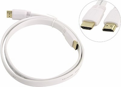 Кабель HDMI(19M)-HDMI(19M) v1.4, TV-COM, 1m, белый, плоский (CG200FW-1M)