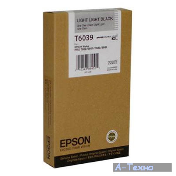 

Картридж струйный Epson T6039 (C13T603900), светло-серый, оригинальный, объем 220 мл для Epson Epson Stylus Pro 7800 / 7880 / 9800 / 9880, T6039