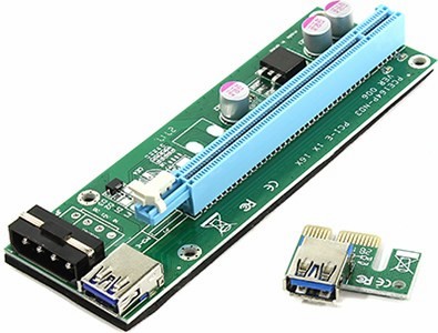Адаптер райзер (RiserCard) PCI-Ex1(M)-PCI-Ex16(F), Espada, с питанием 4 Pin (EPCIeKit02)