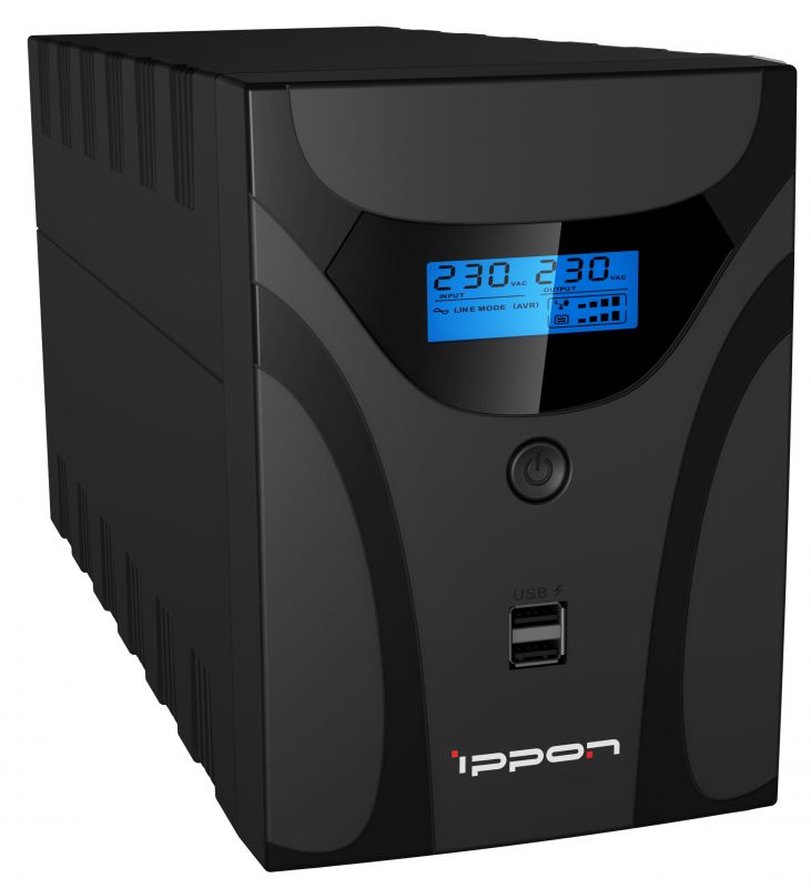 ИБП Ippon Smart Power Pro II 1200, 1200 В·А, 720 Вт, IEC, розеток - 6, USB, черный