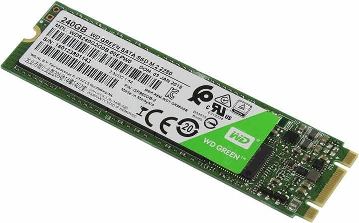 Твердотельный накопитель (SSD) Western Digital 240Gb Green, 2280, M.2 (WDS240G2G0B) - фото 1