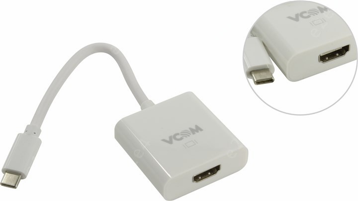 

Кабель-адаптер USB 3.1 Type-C(M)-HDMI(19F), VCOM, 3840х2160@30Hz, 15см, белый (CU423)