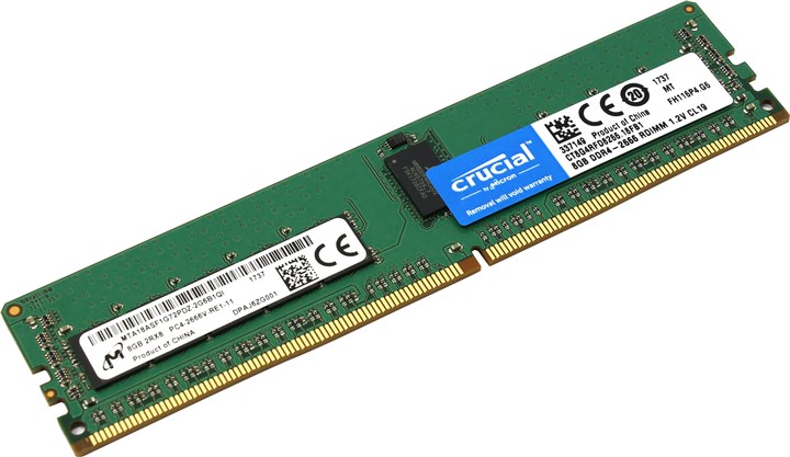 

Память DDR4 RDIMM 8Gb, 2666MHz, CL19, 1.2V, Dual Rank, ECC Reg, Crucial (CT8G4RFD8266)