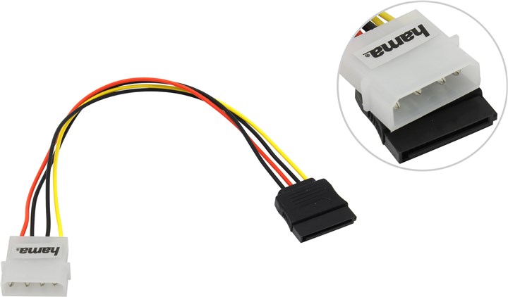 

Кабель питания Molex(M)-SATA 15-pin(F) Hama, 20 см (41841)
