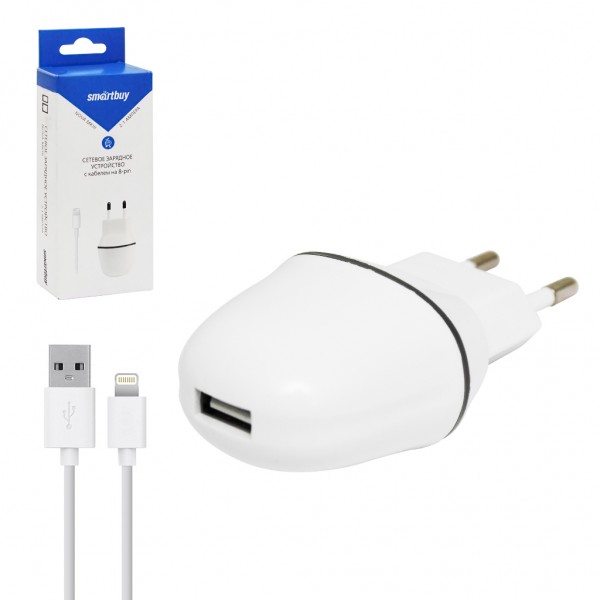 

Сетевое зарядное устройство SmartBuy Nova MKIII, 1USB, 2.1A, белый (SBP-1005-8), кабель Lightning, Nova MKIII