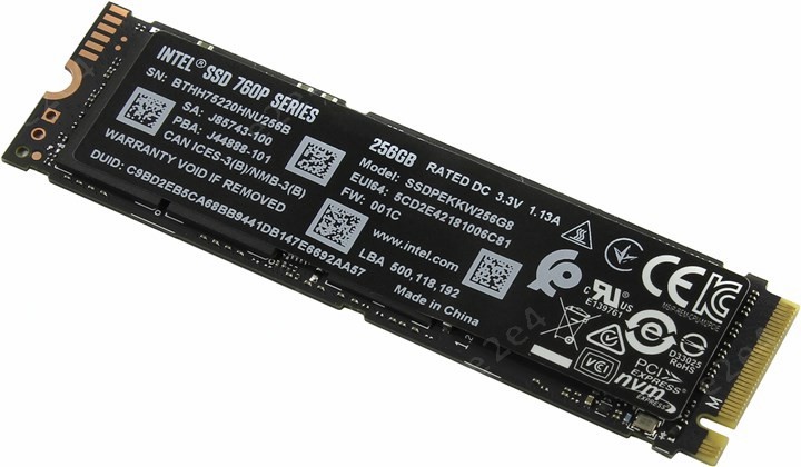 Твердотельный накопитель (SSD) Intel 256Gb 760p, 2280, M.2, NVMe (SSDPEKKW256G8XT) - фото 1