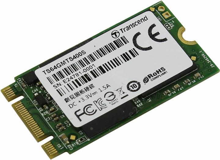 Твердотельный накопитель (SSD) Transcend 64Gb MTS400, 2242, M.2 (TS64GMTS400S) - фото 1