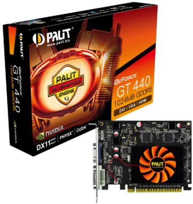 Видеокарта Palit (GeForce GT 440 810Mhz PCI-E 2.0 1024Mb 3200Mhz 128 bit DVI HDMI HDCP Cool)
