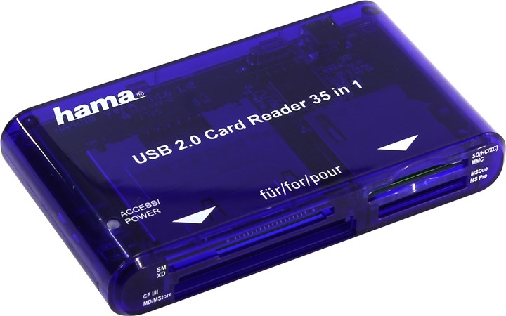 Картридер Hama внешний, мультиформатный, USB 2.0, синий (H-55348)