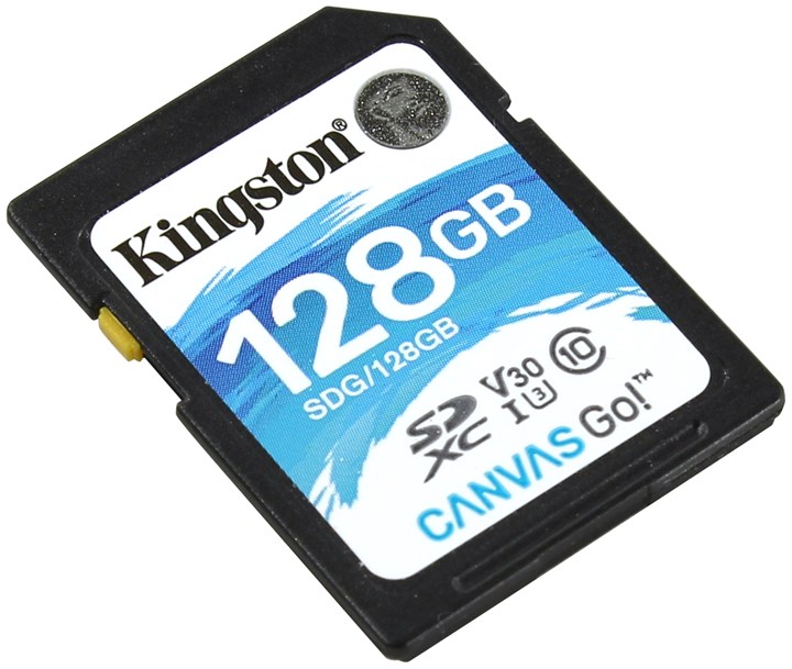 Карта памяти 128Gb SDXC Kingston Canvas Go Class 10 UHS-I U3 (SDG/128GB)