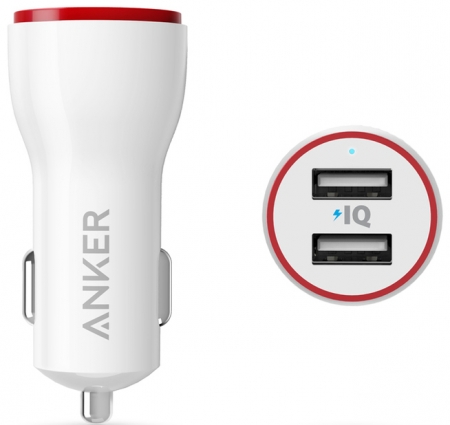 Автомобильное зарядное устройство Anker 24W 2-Port Car Charger + 90 см. 3ft Micro USB Cable, 2USB, 4.8A, кабель microUSB, белый (B2310H21)