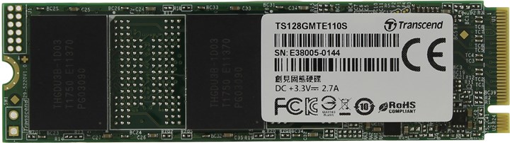 Твердотельный накопитель (SSD) Transcend 128Gb MTE110, 2280, M.2, NVMe (TS128GMTE110S) - фото 1