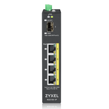 Коммутатор ZyXEL RGS100-5P, кол-во портов: 5x1 Гбит/с, кол-во SFP/uplink: 1x1 Гбит/с, PoE (макс. 120W) (RGS100-5P-ZZ0101F)