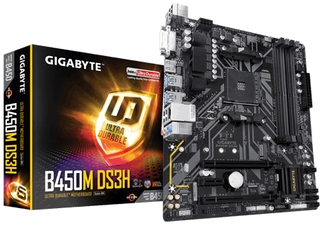 

Материнская плата GIGABYTE B450M DS3H, SocketAM4, AMD B450, 4xDDR4, 2PCI-Ex16, 4SATA3, 7.1-ch, GLAN, 6USB 3.1, DVI, HDMI, mATX, Retail, B450M DS3H
