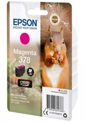 

Картридж струйный Epson 378 (C13T37834020), пурпурный, оригинальный, объем 4.1 мл, ресурс 360 страниц для Epson Expression HD XP-15000, 378
