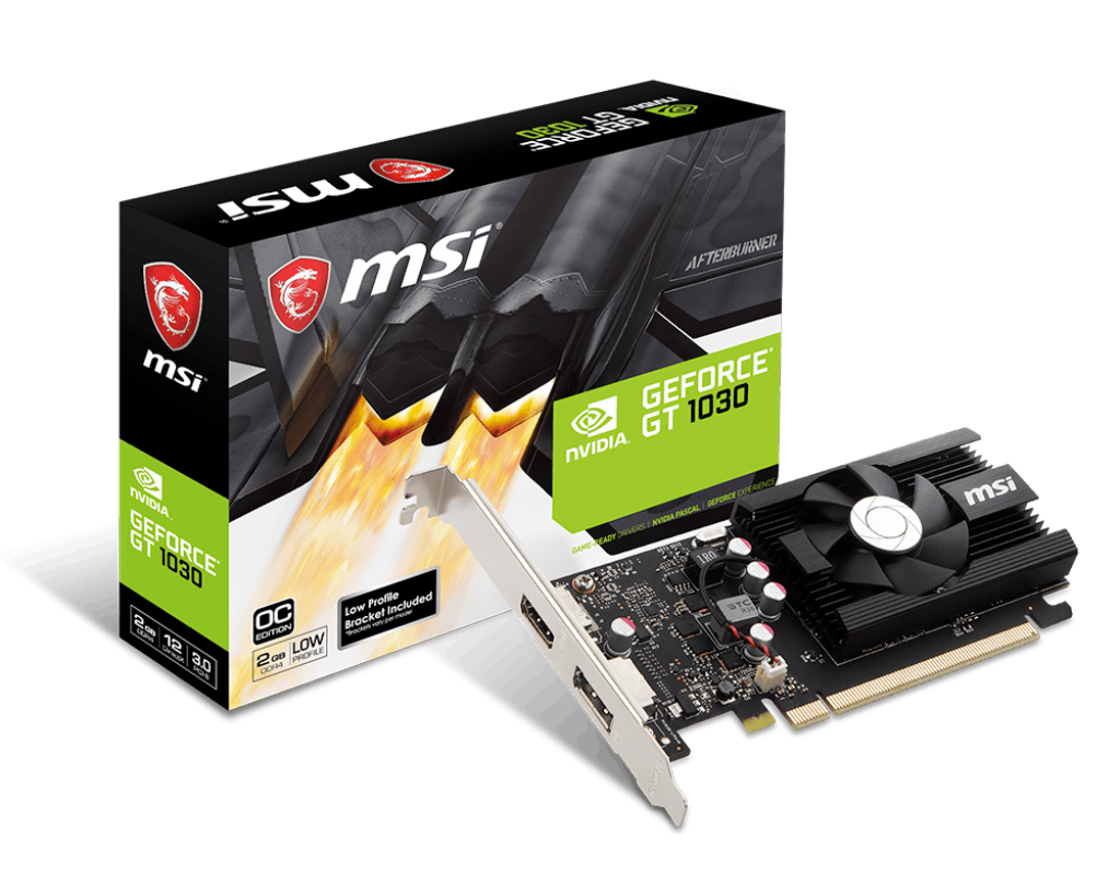 Видеокарта MSI NVIDIA GeForce GT1030 2GD4 LP OC, 2Gb DDR4, 64bit, PCI-E, HDMI, DP, Retail (GT 1030 2GD4 LP OC)