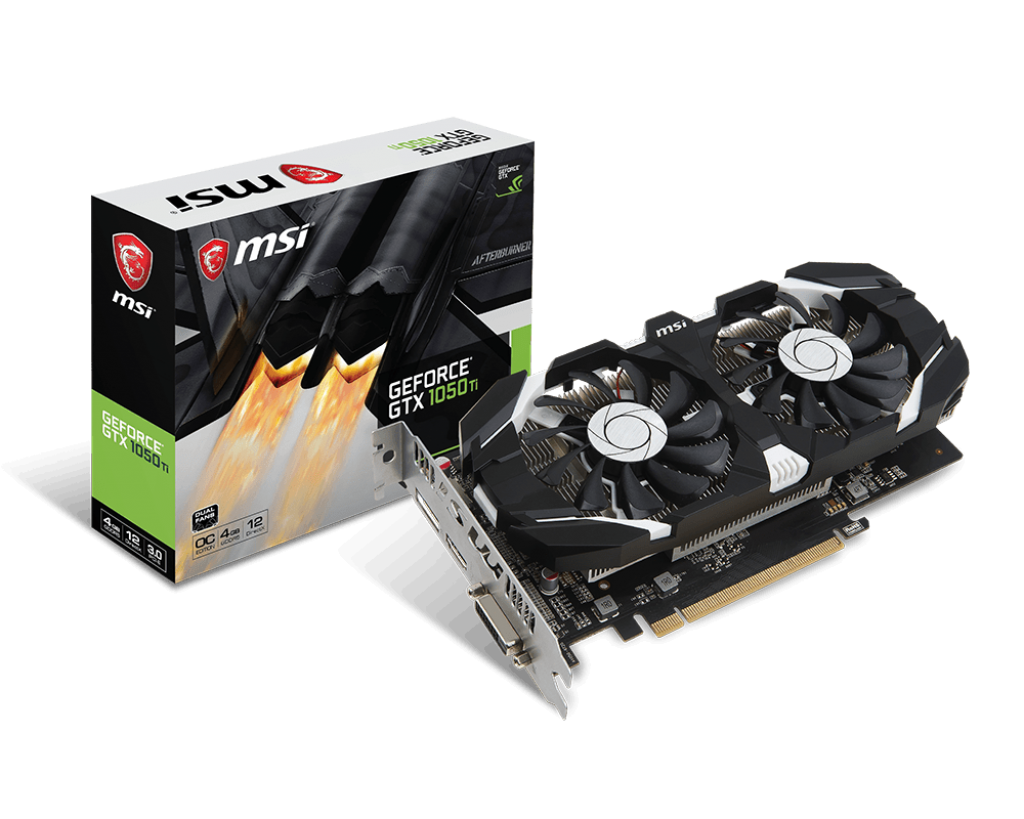 Видеокарта MSI NVIDIA GeForce GTX 1050ti 4GT OCV1, 4Gb DDR5, 128bit, PCI-E, DVI, HDMI, DP, Retail (GTX 1050 Ti 4GT OCV1) - фото 1