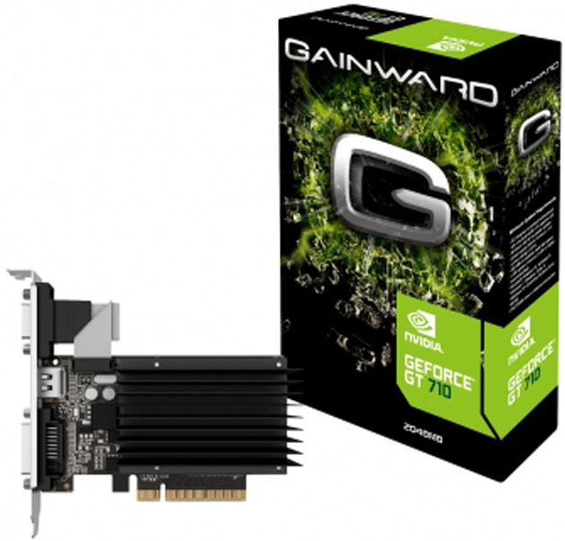 Видеокарта GAINWARD GeForce GT710 SilentFX, 2Gb DDR3, 64bit, PCI-E 4x, VGA, DVI, HDMI, Retail (426018336-3576)