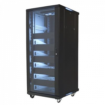 

Шкаф телекоммуникационный напольный 27U 600x610 мм, стекло/металл, черный, в сборе, Wize Pro W27UR, W27UR