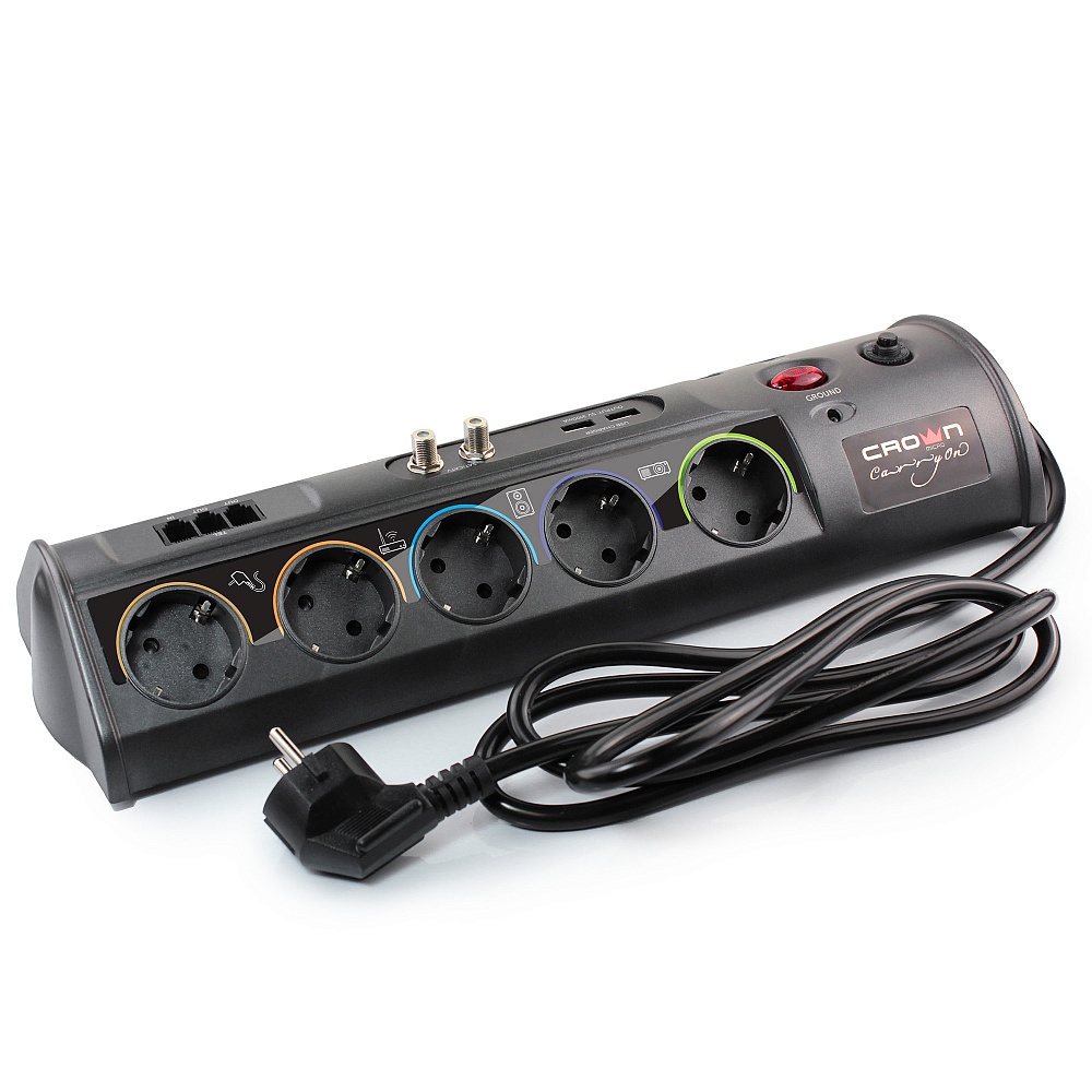 

Сетевой фильтр CROWN CMPS-10, 10-розеток, 2xUSB, 1.8 м, черный, CMPS-10