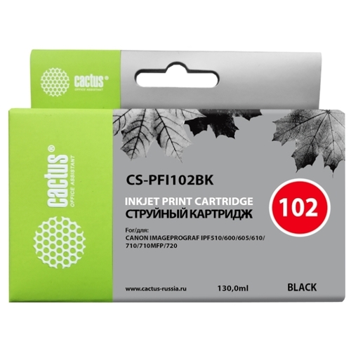 

Картридж струйный Cactus CS-PFI102BK (PFI-102BK 0895B001), черный, совместимый, 130мл, для Canon iPF500/iPF600/iPF700/ MFP M40/iPF765/LP17/LP24 series