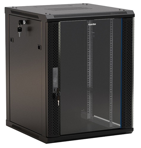 Шкаф телекоммуникационный настенный 22U 600x600 мм, стекло, черный, разборный, Hyperline TWB TWB-2266-GP-RAL9004
