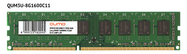 

Память DDR3L DIMM 8Gb, 1600MHz, CL11, 1.35 В, Qumo (QUM3U-8G1600C11L), QUM3U-8G1600C11L