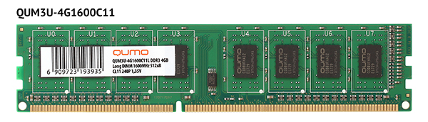 Память DDR3 DIMM 4Gb, 1600MHz Qumo (QUM3U-4G1600C11(R))