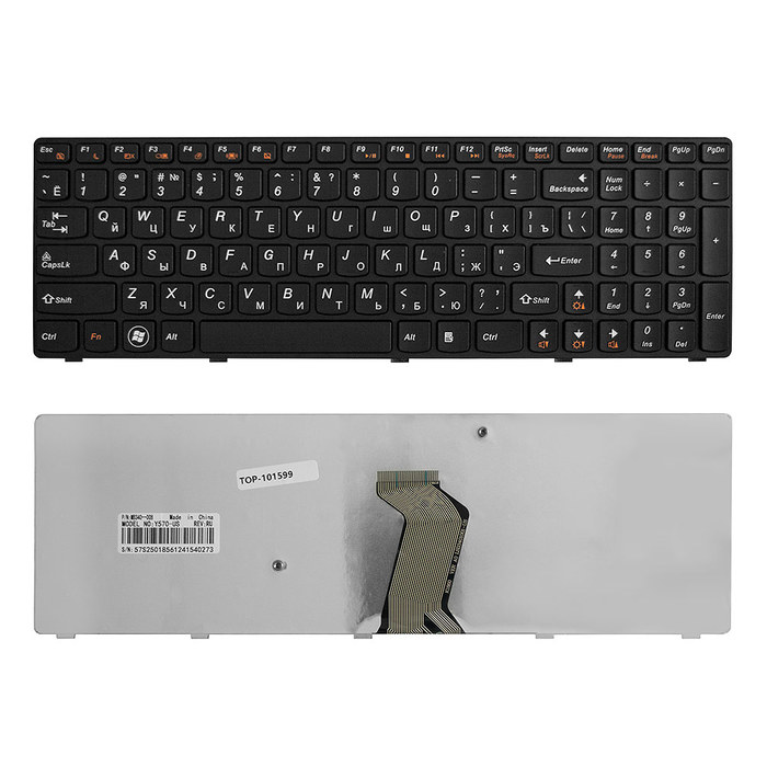 

Клавиатура TopON для Lenovo IdeaPad Y570, Y570A Series. Плоский Enter, черная, без рамки (KB-101599), KB-101599