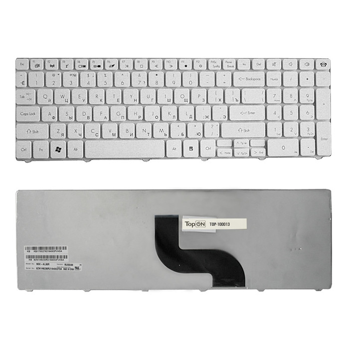 

Клавиатура TopON для Packard Bell TM80, TM81, TM82, TM83, TM85 Series. Плоский Enter, белая, без рамки (TOP-100013), TOP-100013