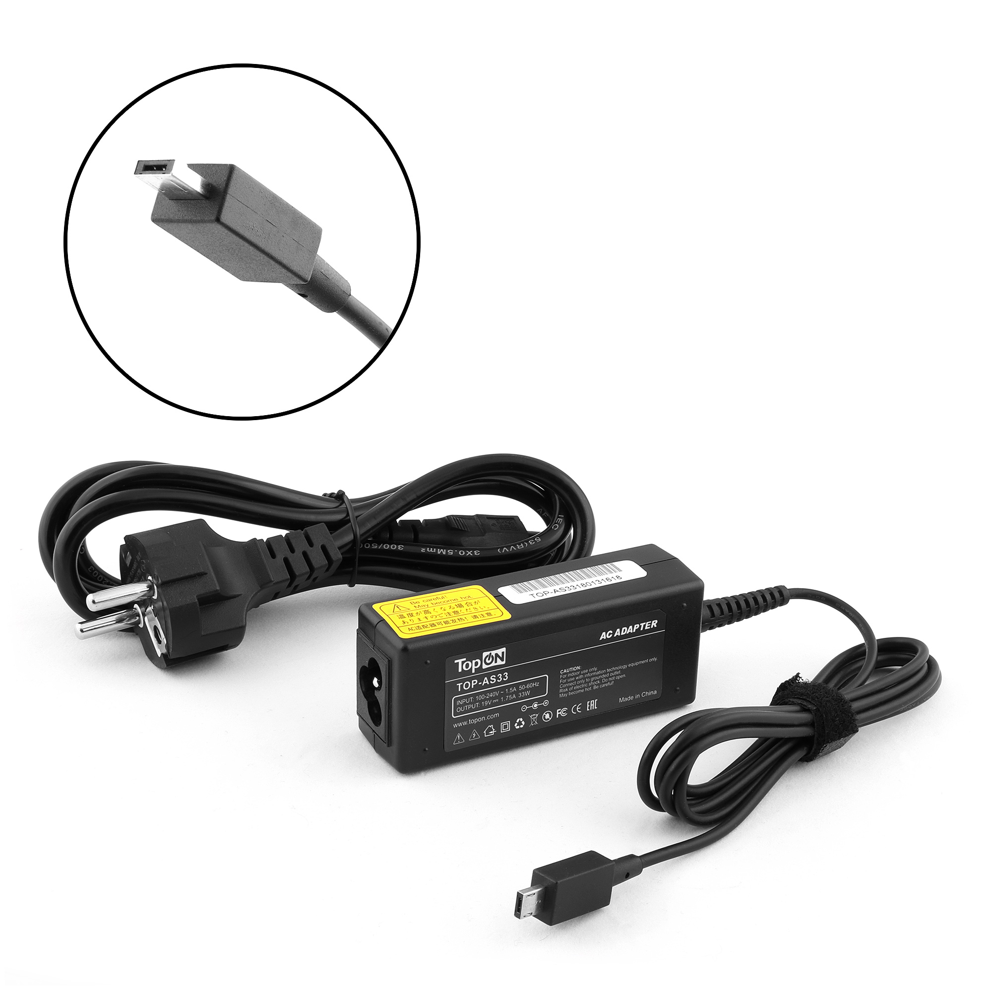 

Адаптер питания TopON для Asus EeeBook F205TA, F205T, R209, X205 Series. 19В 1.75А (8.2x6.5x2.3мм) 33W (TOP-AS33, 0A001-00342600, 0A001-00342700), TOP-AS33