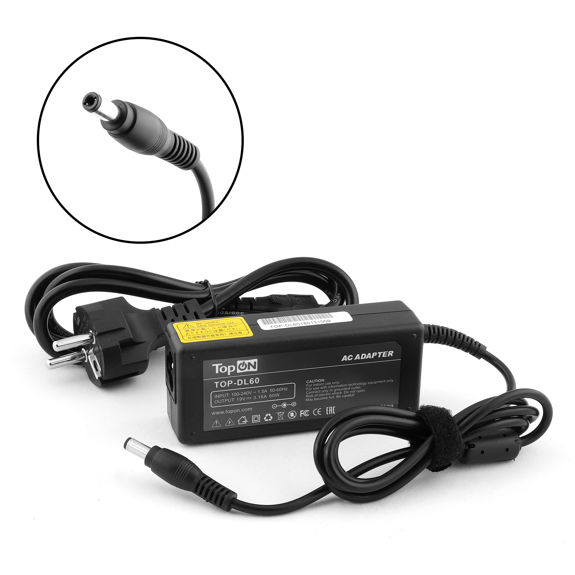 

Адаптер питания TopON для Dell Inspiron 1000, 1300, 2200, 3500, 7000 Series. 19V 3.16A (5.5x2.5mm) 60W (TOP-DL60), TOP-DL60