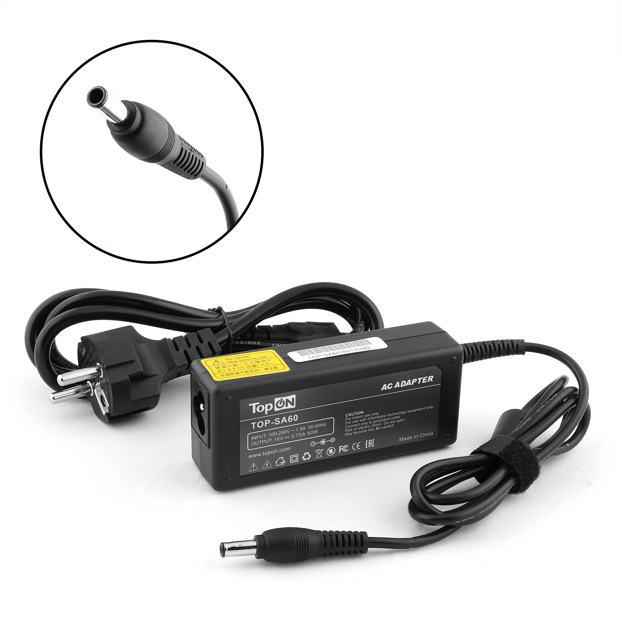 

Адаптер питания TopON для Samsung 16V 3.75A (5.5 х 3.0mm с иглой) 60W (TOP-SA60), TOP-SA60