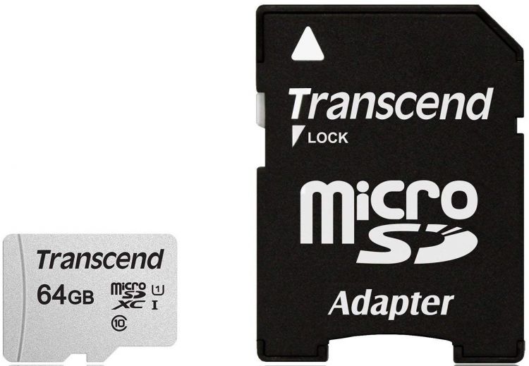 Карта памяти 64Gb microSDXC Transcend Class 10 UHS-I U1 + адаптер