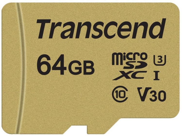 

Карта памяти 64Gb microSDXC Transcend Class 10 UHS-I U3 + адаптер, TS64GUSD500S