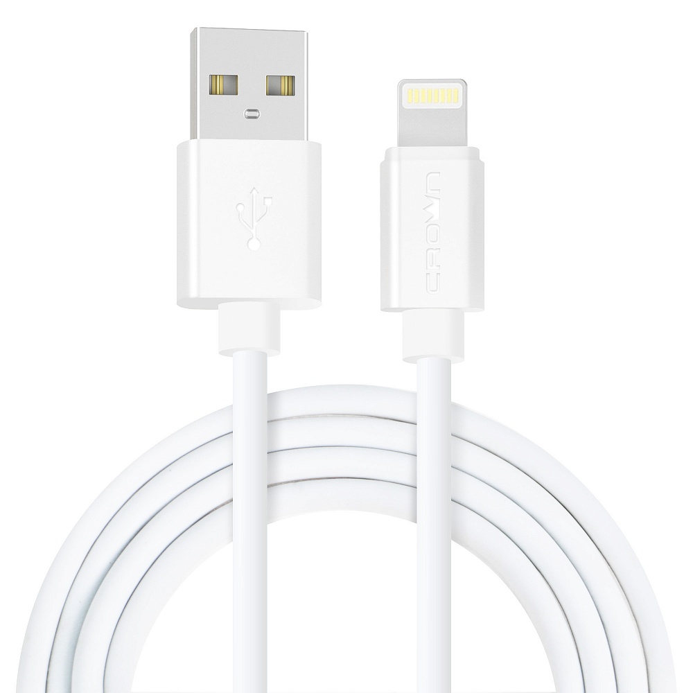 

Кабель USB2.0-Lightning(8-pin), Crown, 1m, белый, в оплетке ПВХ, коннекторы ПВХ, 2A (CMCU-1012L)