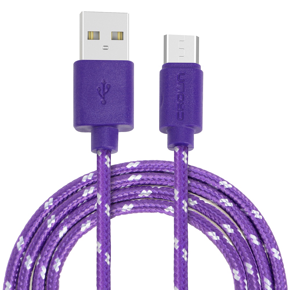 Кабель USB2.0-microUSB , Crown, 1m, фиолетовый, круглый, в тканевой оплетке, коннекторы ПВХ, 2A (CMCU-3042M)