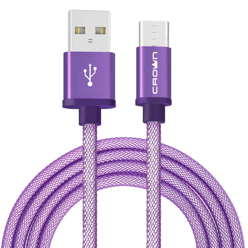 Кабель USB2.0-USB Type-C, Crown, круглый, в нейлоновой оплетке, коннекторы метал, 2А, 1м, фиолетовый (CMCU-3072C)