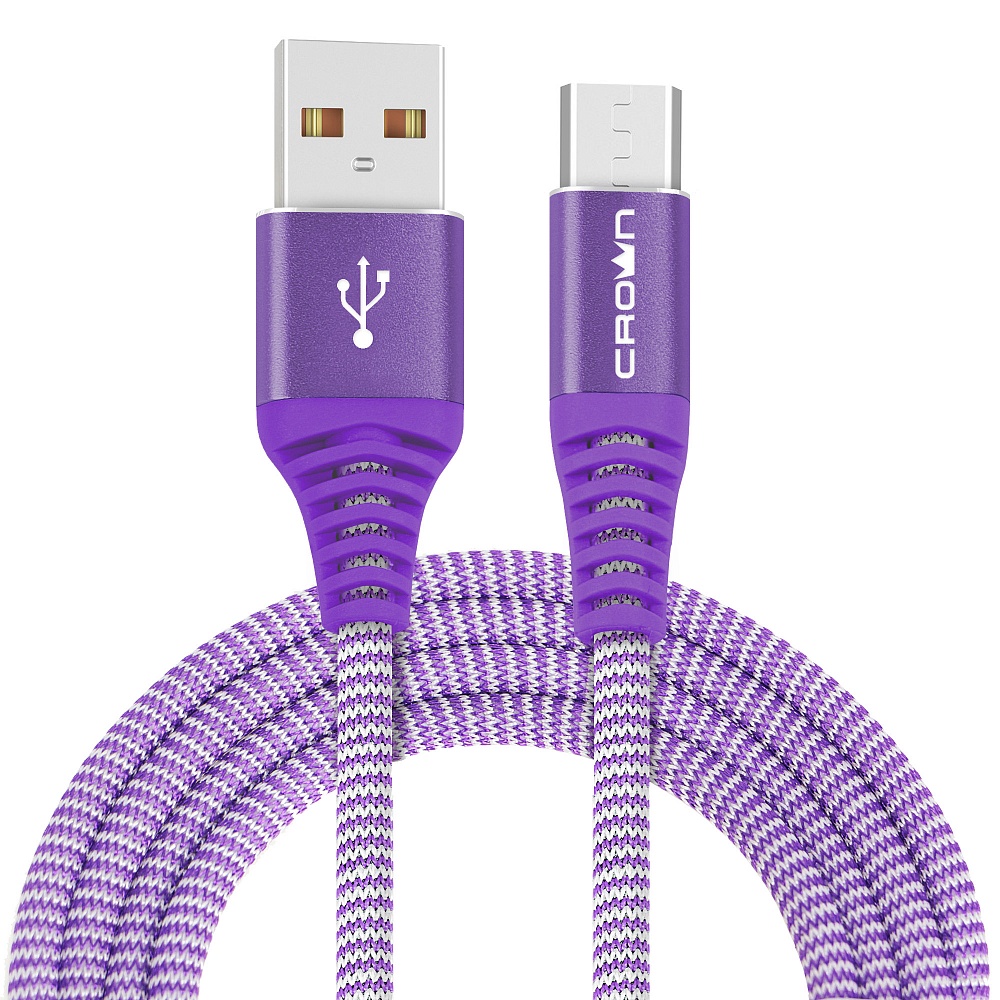 

Кабель USB2.0-microUSB , Crown, 1m, фиолетовый, круглый, в тканевой оплетке, коннекторы метал, 2А (CMCU-3102M)