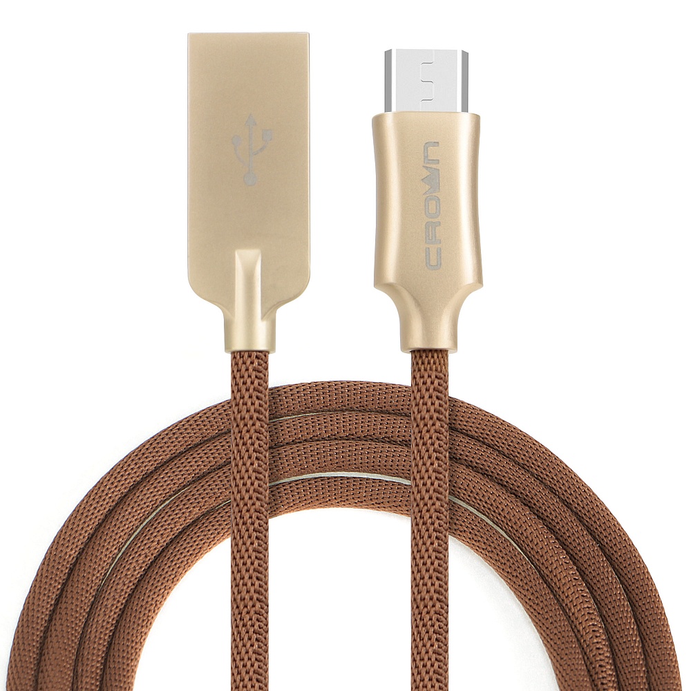 

Кабель USB2.0-microUSB , Crown, 1m, коричневый, круглый, в тканевой оплетке, коннекторы алюминий, 2А (CMCU-3132M)