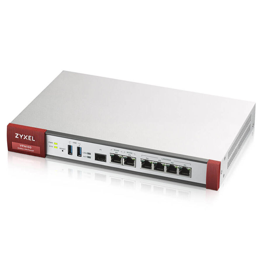 

Маршрутизатор ZYXEL VPN100, LAN: 4x10/100/1000 Мбит/сек, WAN 2x1000 Мбит/сек, кол-во SFP/uplink: 1x10/100/1000 Мбит/сек (VPN100-RU0101F), VPN100