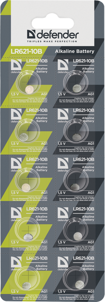 

Батарея Defender LR621-10B, LR621 (AG1), 1.5V, 10шт. (56301)